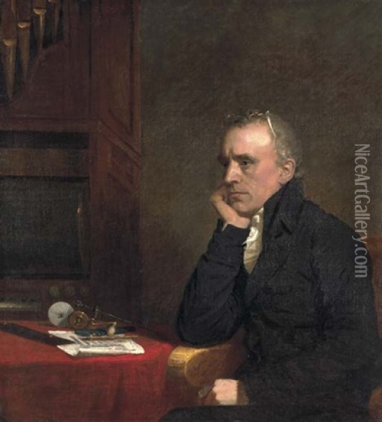 Portrait Benjamin Flight Seated At A Table By An Organ Oil Painting - George Dawe