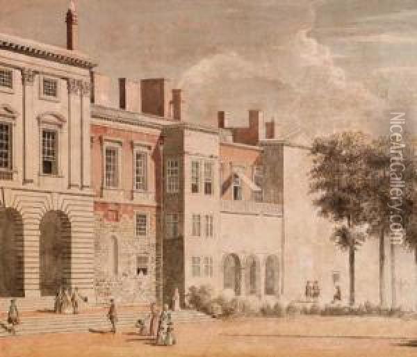 The Garden Front Of Old Somerset House, London Oil Painting - Thomas Sandby