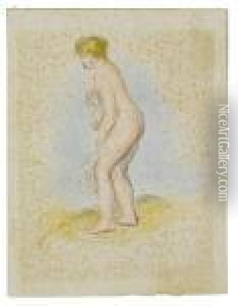 Baigneuse, Debout, En Pied Oil Painting - Pierre Auguste Renoir