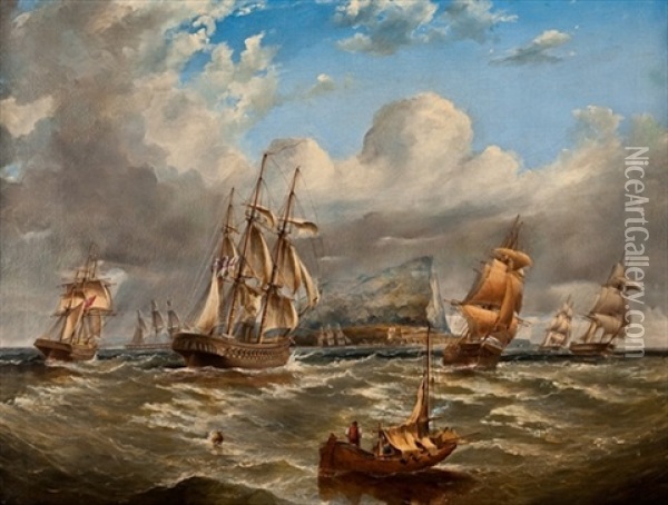 British Naval Vessels Off Gibraltar Oil Painting - George Alexander Napier