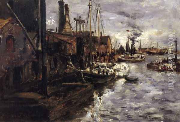 End Of The Pier New York Harbor Oil Painting - John Henry Twachtman