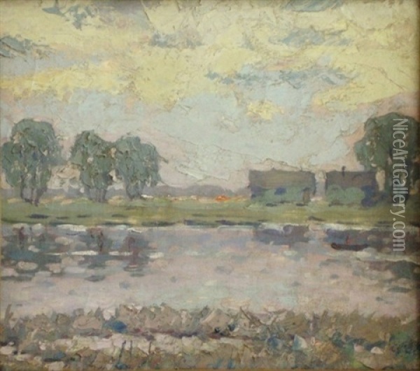Riverside Landscape Oil Painting - Jekabs Apinis
