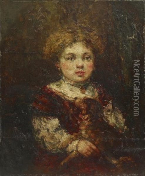 Jeune Fille Au Chien Oil Painting - Adolphe Monticelli