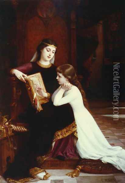 The Reading Lesson Oil Painting - Emile Munier