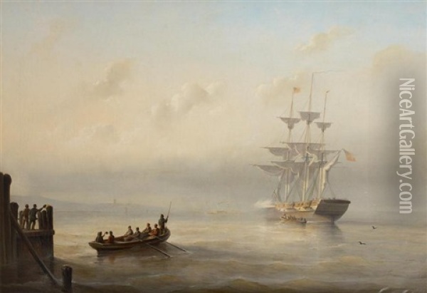 Depart Du Deux-mats Avec Steamship En Arriere-plan Oil Painting - Christian Cornelis Kannemans