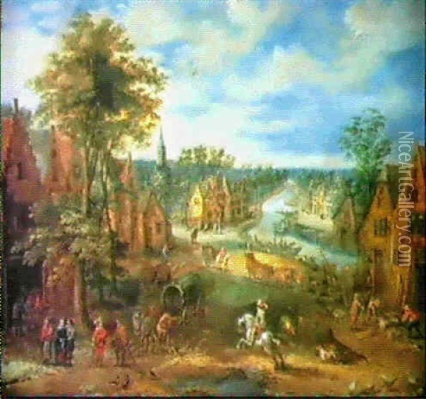 Dorf An Einem Fluss Oil Painting - Peter Gysels