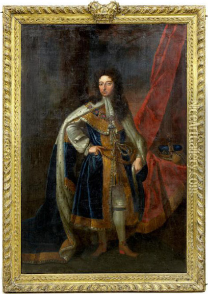 Full Length Portrait Of King William Iii In Ceremonial Robes Oil Painting - Sir Godfrey Kneller