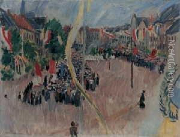 Versammlung Auf Einem Flaggengeschmuckten Platz Oil Painting - Ernst Isselmann