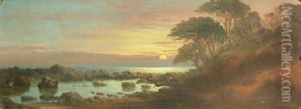 Coastal Cliffs At Sunset Oil Painting - John Englehart