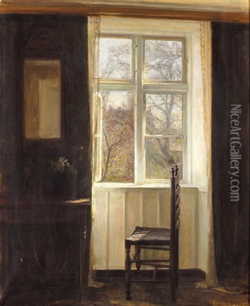 Abent Vindue (the Open Window) Oil Painting - Carl Vilhelm Holsoe