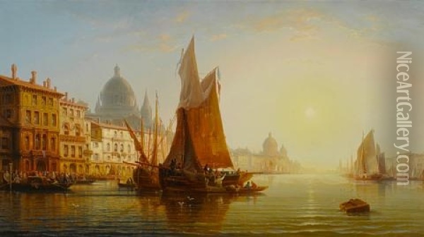 A View Of The Grand Canal, Venice Oil Painting - Charles Euphrasie Kuwasseg
