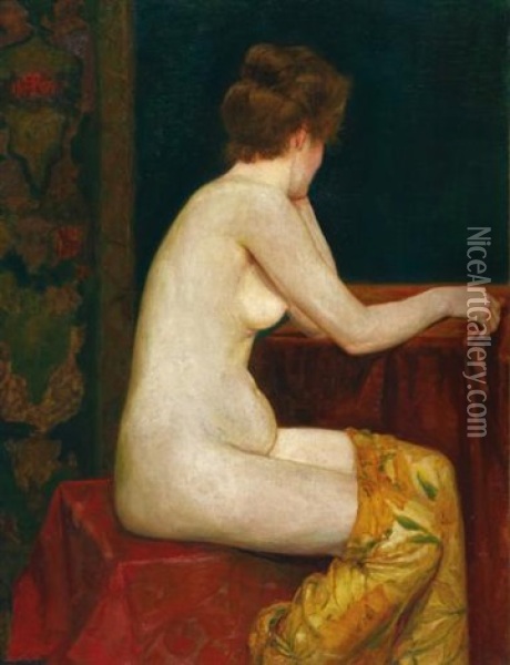 Weiblicher, Sitzender Akt (female, Sitting Nude) Oil Painting - Sigismund Righini