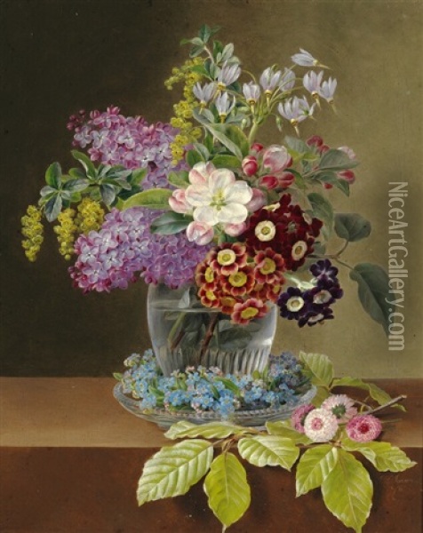 Spring Bouquet In A Vase On A Sill Oil Painting - Johan Laurentz Jensen
