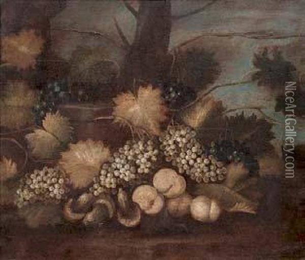 Natura Morta Con Grappoli D'uva, Funghi E Pesche Oil Painting - Gilardo Da Lodi