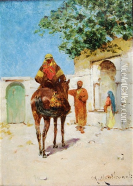 Cavalier Arabe Devant Une Fontaine Oil Painting - Charles Montlevault