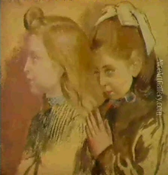 Portrait De Deux Fillettes, Etude Pour Notre Dame De        L'ecole Ou La Vierge A L'ecole Oil Painting - Maurice Denis