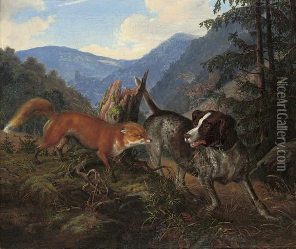 A Woodland Encounter Oil Painting - F. Sigmund Lachenwitz