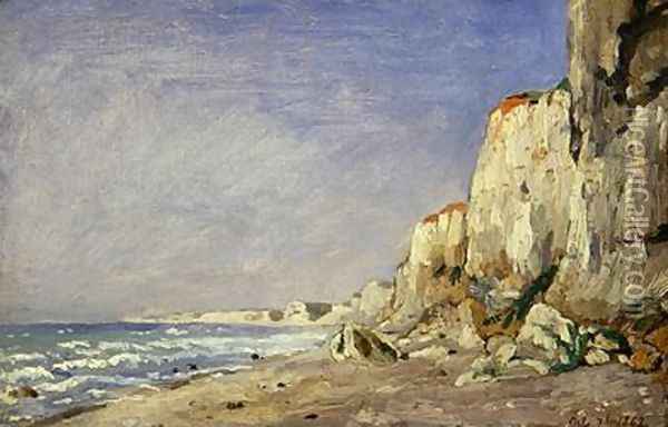 Falaise pres Dieppe; cliff; coastal; coast; beach; seaside Oil Painting - Adolphe-Felix Cals