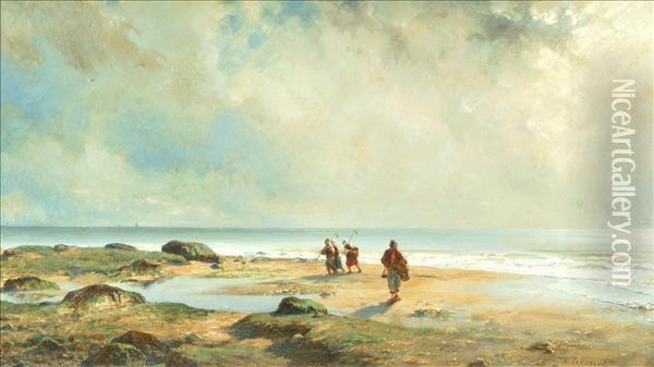 Gatherers On The Beach Oil Painting - Henri Le Hon