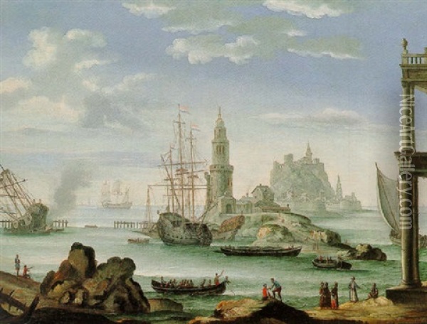 Port Scene Oil Painting - Orazio Grevenbroeck