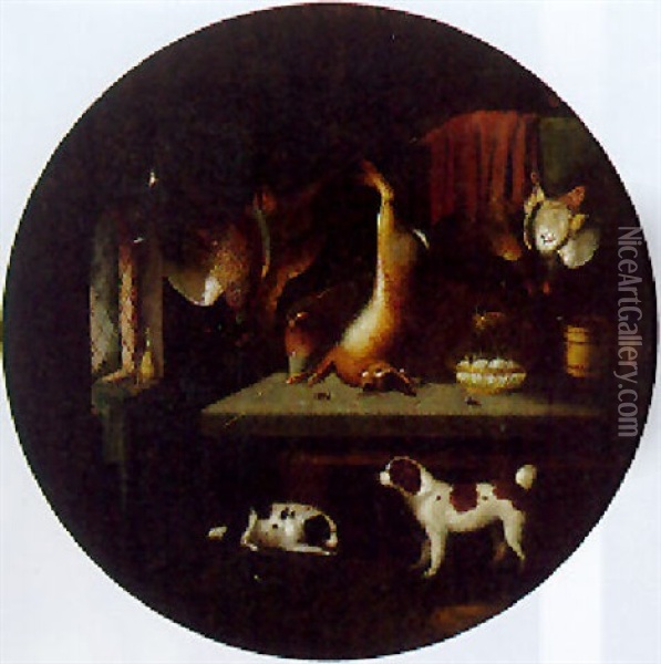 Spaniels In A Game Larder Oil Painting - Benjamin Blake