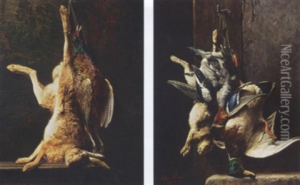 A Hunting Still Life With A Rabbit And A Pheasant Oil Painting - Felix Clouet