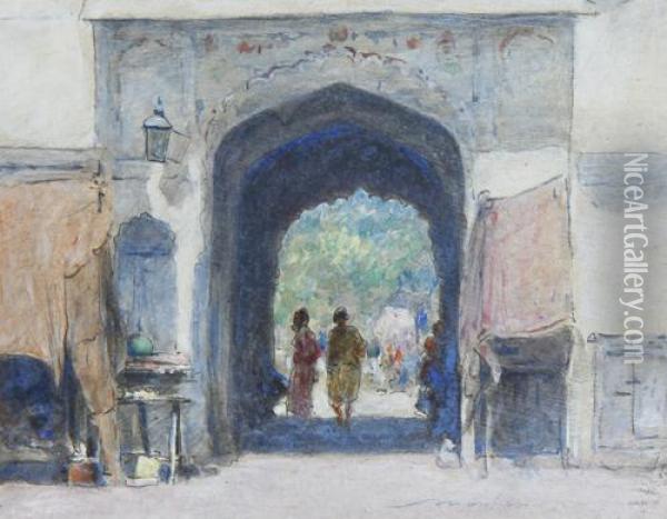 An Indian Gateway Oil Painting - Mortimer Luddington Mempes