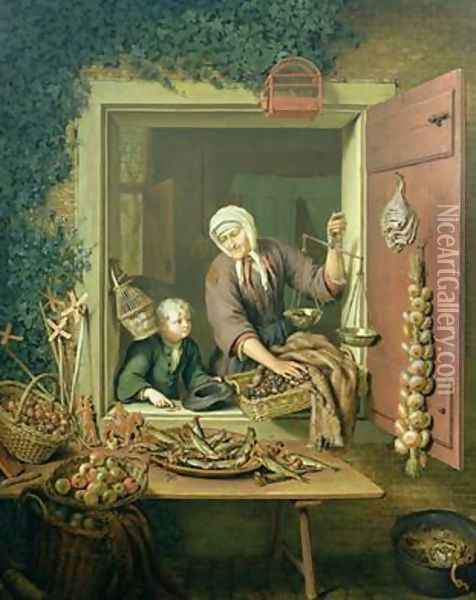 Boy buying chestnuts Oil Painting - Willem van Mieris
