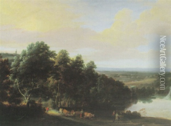Sommerliche Fluslandschaft Von Der Hohe Ausgesehen Oil Painting - Jacques d' Arthois