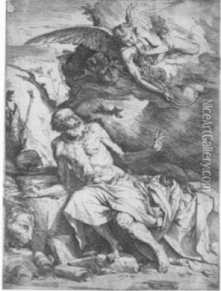 St Jerome Hearing The Trumpet Of The Last Judgement (#) Drunken Silenus Oil Painting - Jusepe de Ribera