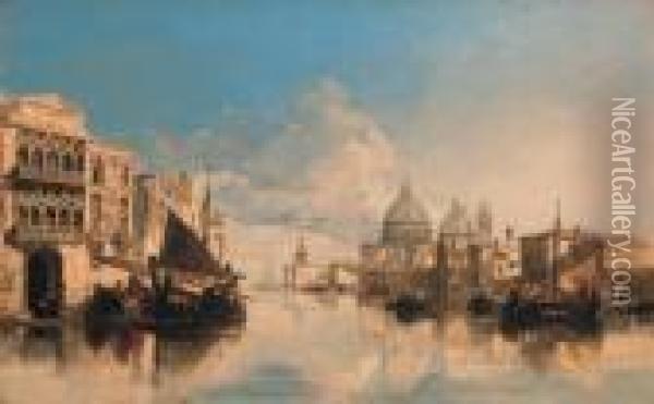 A Venetian Capriccio With The Dogana And Santa Maria Della Salute Oil Painting - William James Muller