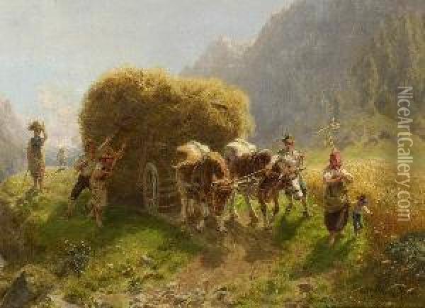 Getreideernte. Oil Painting - Wilhelm Pfeiffer