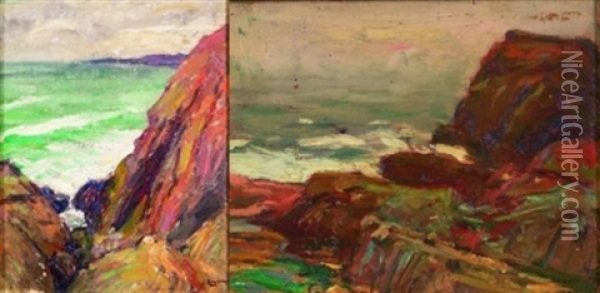 Coastal View (+ Another, Similar; 2 Works) Oil Painting - Robert Henry Logan
