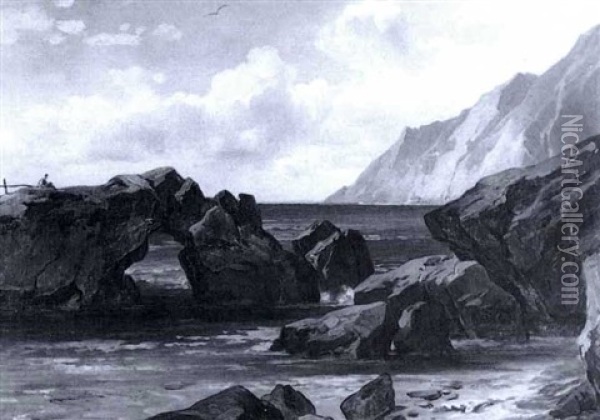 Sudliche Felsenkuste Mit Figurenstaffage Oil Painting - Auguste Horter