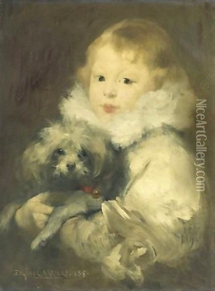 Enfant Au Chien Oil Painting - Eugene Carriere