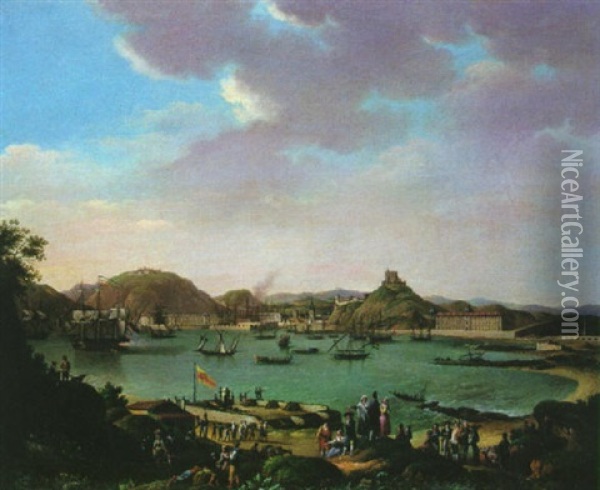 Vista Del Puerto De Cartagena Oil Painting - Alexandre Jean Noel