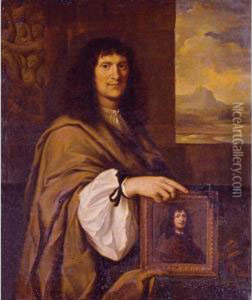 Portrait Of A Man Holding A Portrait Oil Painting - Charles Alphonse Dufresnoy