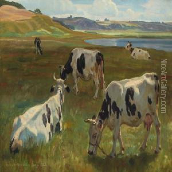 Cows In The Field Oil Painting - Rasmus Christiansen