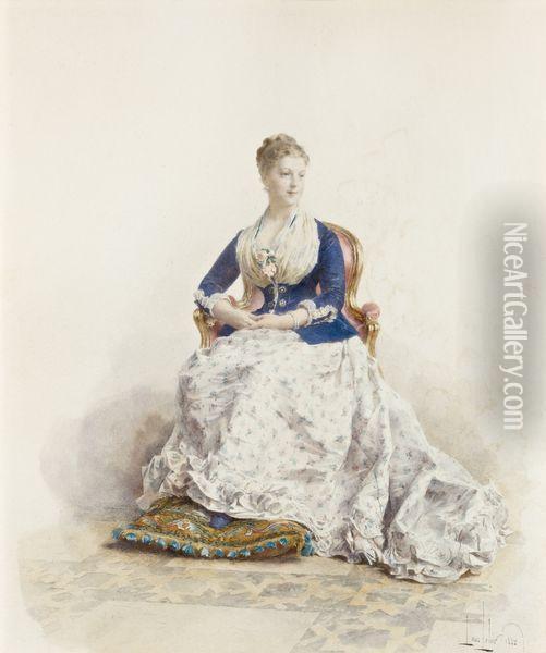 Portrait De Femme Assise Oil Painting - Alexandre Louis Leloir