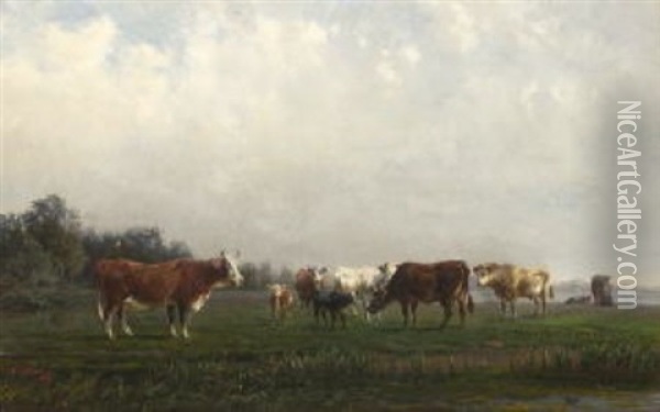 Weidende Kuhe Am Seeufer Oil Painting - Amelie Ulrika Sofia von Schwerin