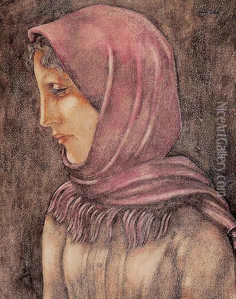 Girl in Pink Shawl Oil Painting - Eugene Zak