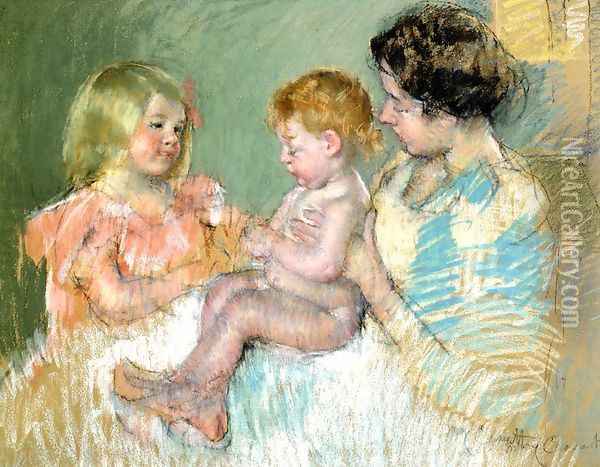 Sara And Her Mother With The Baby Oil Painting - Mary Cassatt