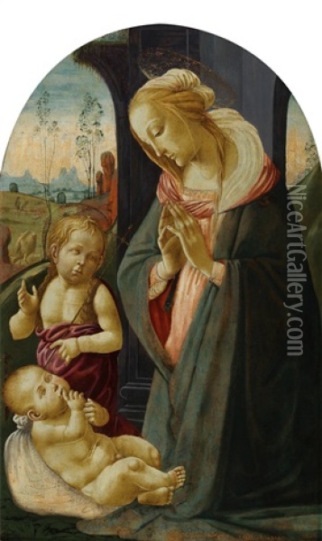 Madonna And Child With The Infant Saint John The Baptist Oil Painting - Sandro Botticelli