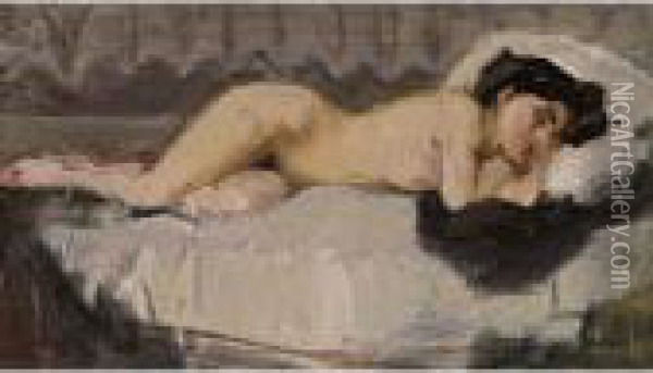 A Reclining Female Nude Oil Painting - Isaac Israels
