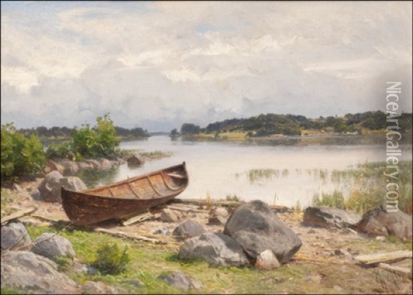 Vene Rannalla Oil Painting - Magnus Hjalmar Munsterhjelm