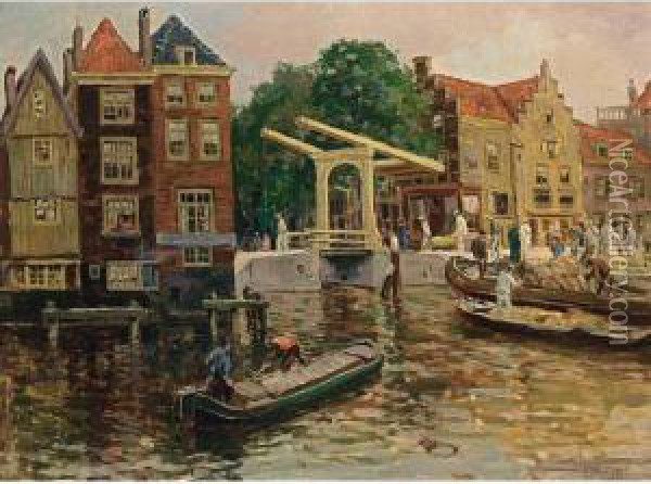 A View Of Alkmaar Oil Painting - Gerardus Johannes Delfgaauw