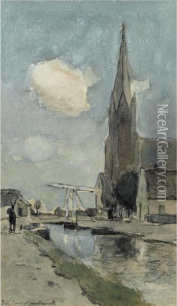 A View Of The Vliet With The H.h. Petrus En Pauluskerk, Leidschendam Oil Painting - Jan Hendrik Weissenbruch