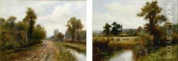 'a Suffolk Village' & 'cornfield Near...' Oil Painting - Wiggs Kinnaird
