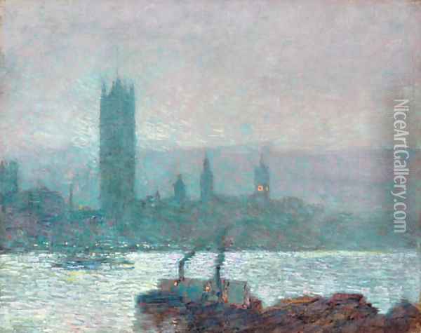 Houses of Parliament, Early Evening 2 Oil Painting - Childe Hassam