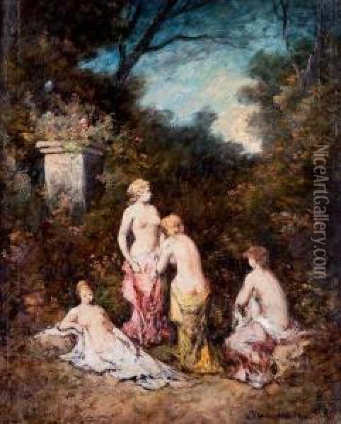 Baigneuses Dans Un Parc Oil Painting - Adolphe Joseph Th. Monticelli